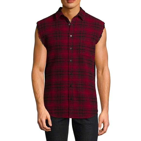 HOST PICK Decree Red Sleeveless Button Front Plaid Muscle Shirt Tank Size XL - Picture 1 of 8